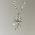 S925 sterling silver blue jellyfish pendant necklace on white gold colour chain with diamond finish