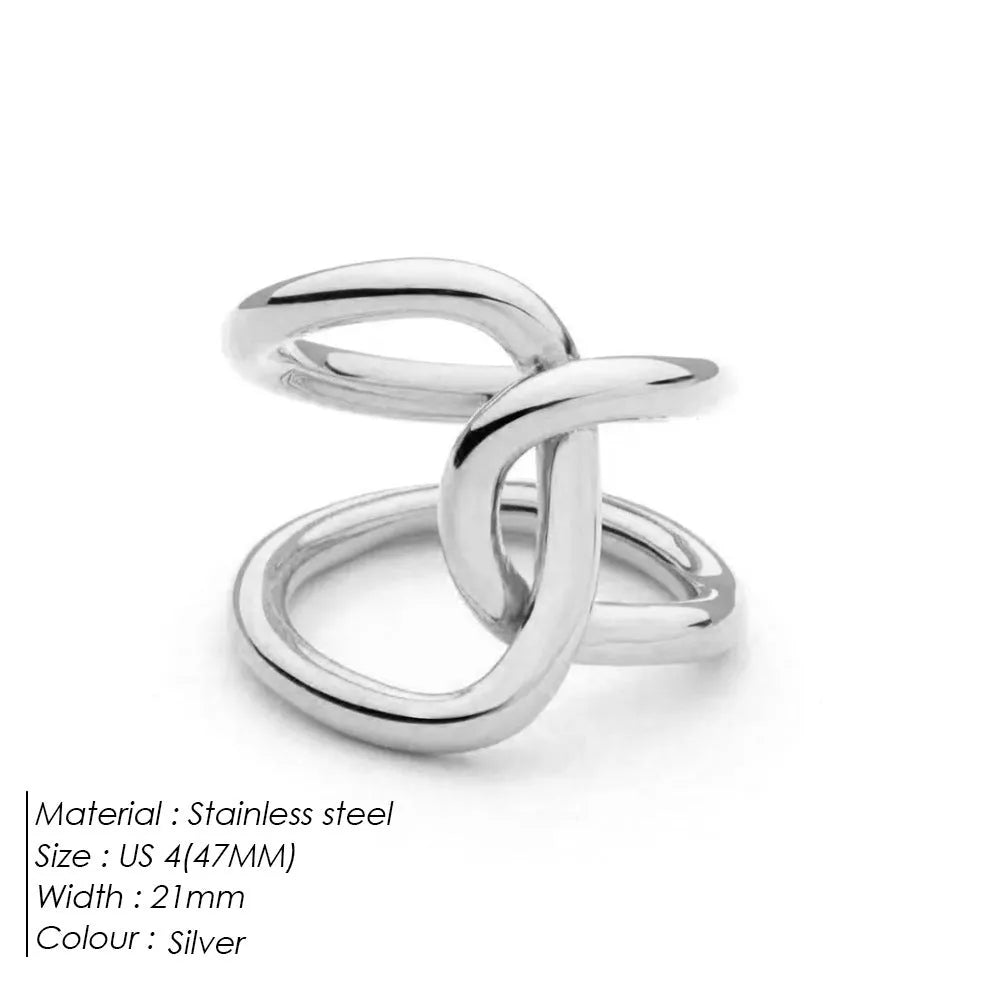 Women's stainless steel adjustable opening ring with knot design in gold or steel colour