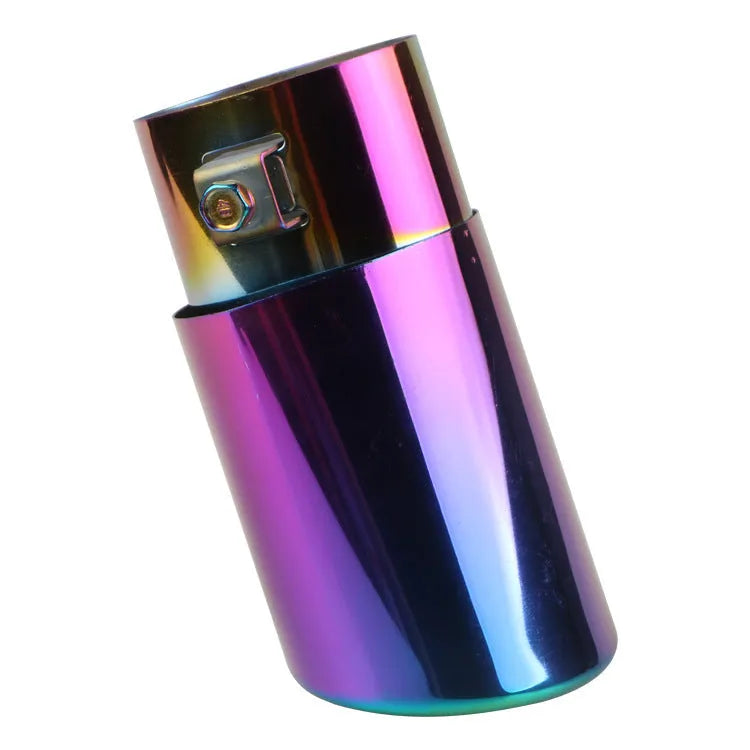 Stainless steel car exhaust tail pipe in baked blue finish, 140mm long, universal fit