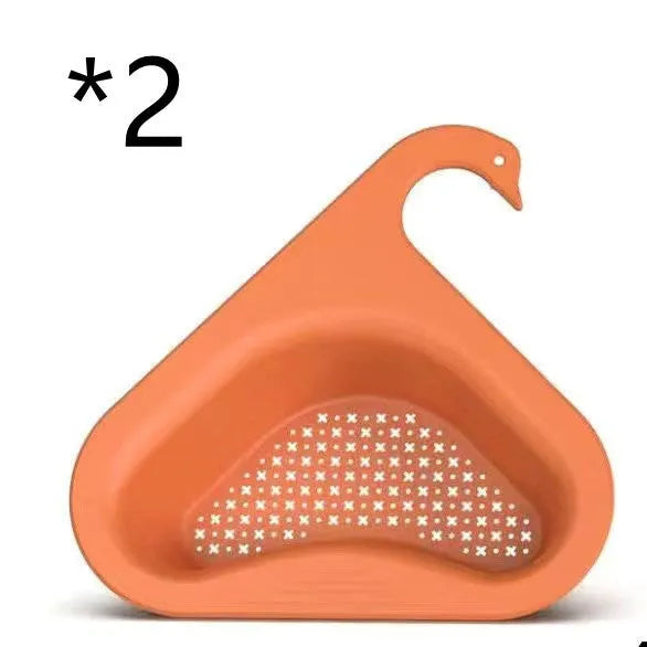 Blue plastic kitchen sink hanging swan drain basket for fruit and vegetable waste, dry-and-wet separation design