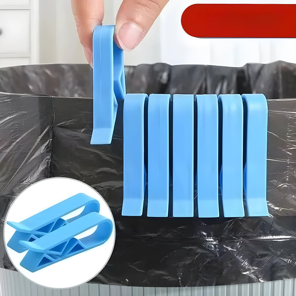 PP plastic bin bag fixing clip attached to rubbish bin side