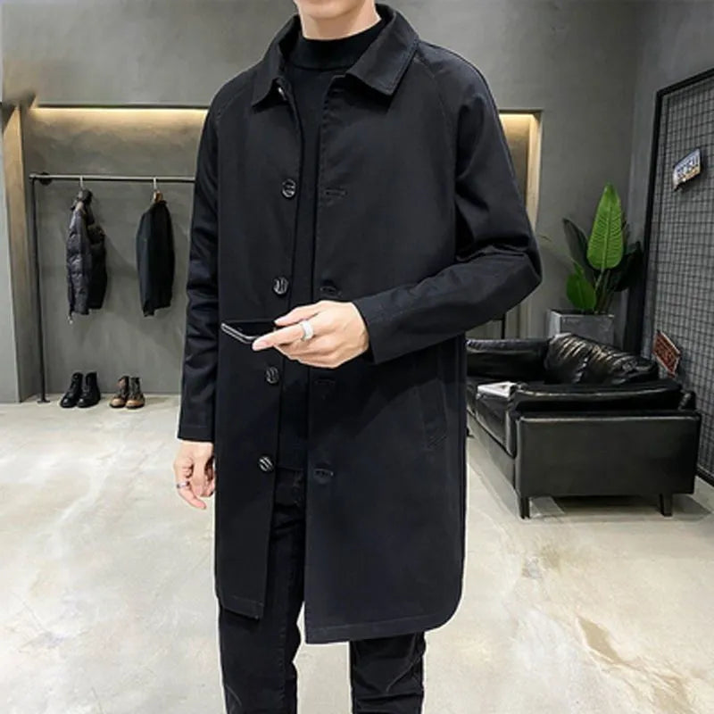 Men's mid-length loose rabbit fur trench coat in khaki, casual style