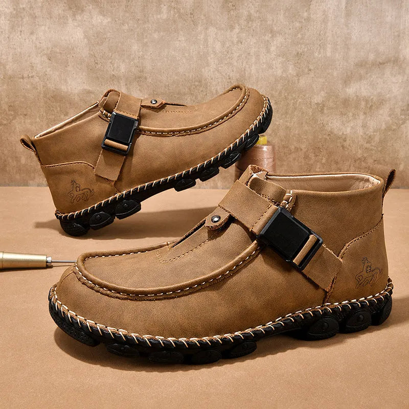 Handmade stitching casual flat bottom slip on lazy shoes in black, brown, or green