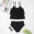 High-waist double-layer swimsuit with floral coconut tree patterns in black colour options