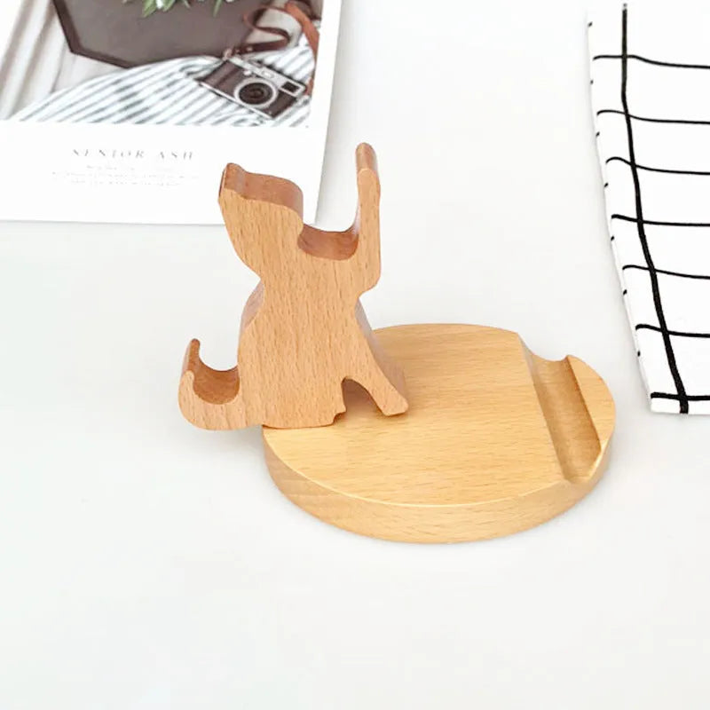 Beech wood mobile phone holder with resin animal design and coin slot