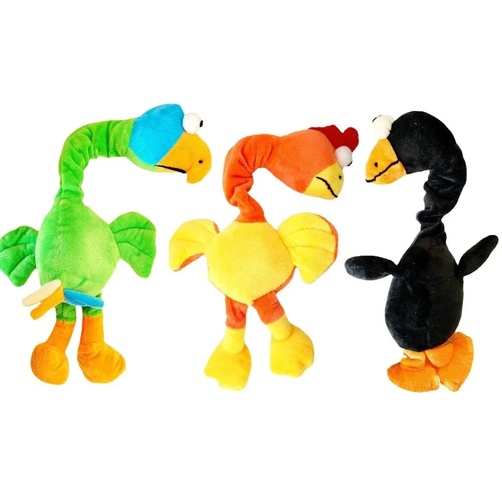 Screaming chicken sound dog chew toy in black, green or orange colours