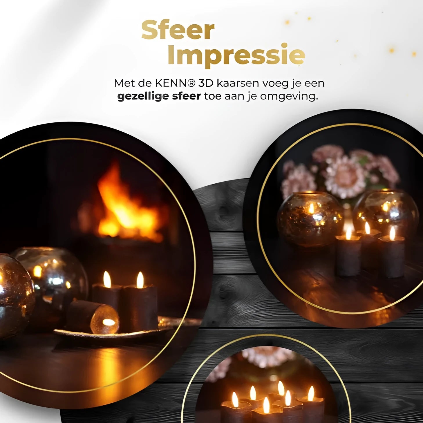 Black LED pillar candle with flickering flame effect, shown at D5cm wide by 7cm tall.