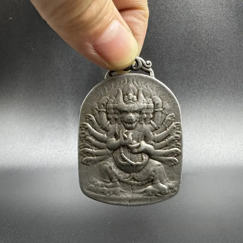 Iron metal pendant ornament with Yamantaka Aryaacalanatha Chinese style geometric design