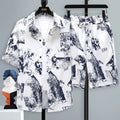 Men's casual polyester sports shorts two-piece set with matching short sleeve top