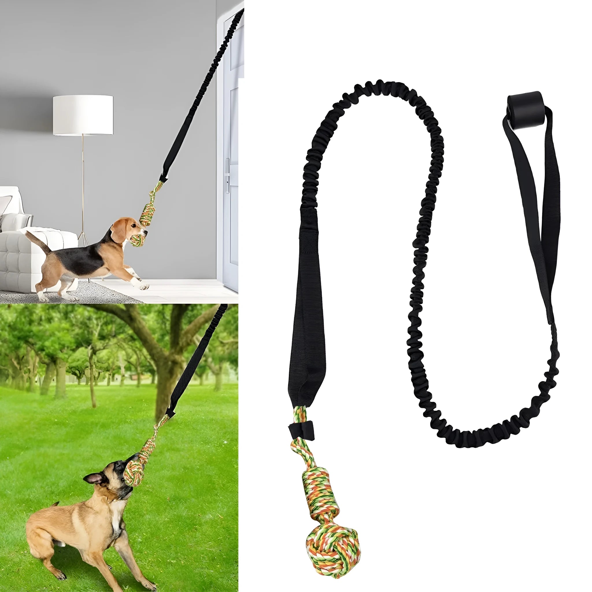 Cotton dog tug of war rope toy in black, grey, and red colour options
