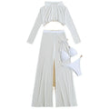 White women's four-piece swimsuit set with high waist and backless design, nylon spandex fabric