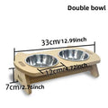 Wooden cat bowl feeder with two stainless steel bowls, anti-overturning base, raised design for neck protection