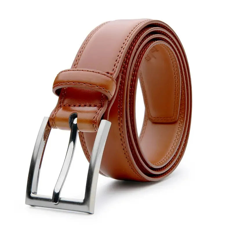 Men's genuine leather casual belt with alloy buckle showing 95 pattern grain texture