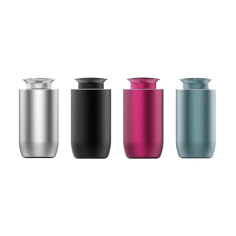 Small rechargeable metal column aroma diffuser in black with touch button and one fog export