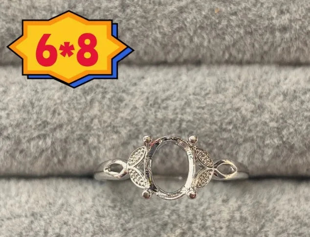 Oval open mouth ring with five-pointed star ornament on 6x8mm stone, Korean style copper jewellery