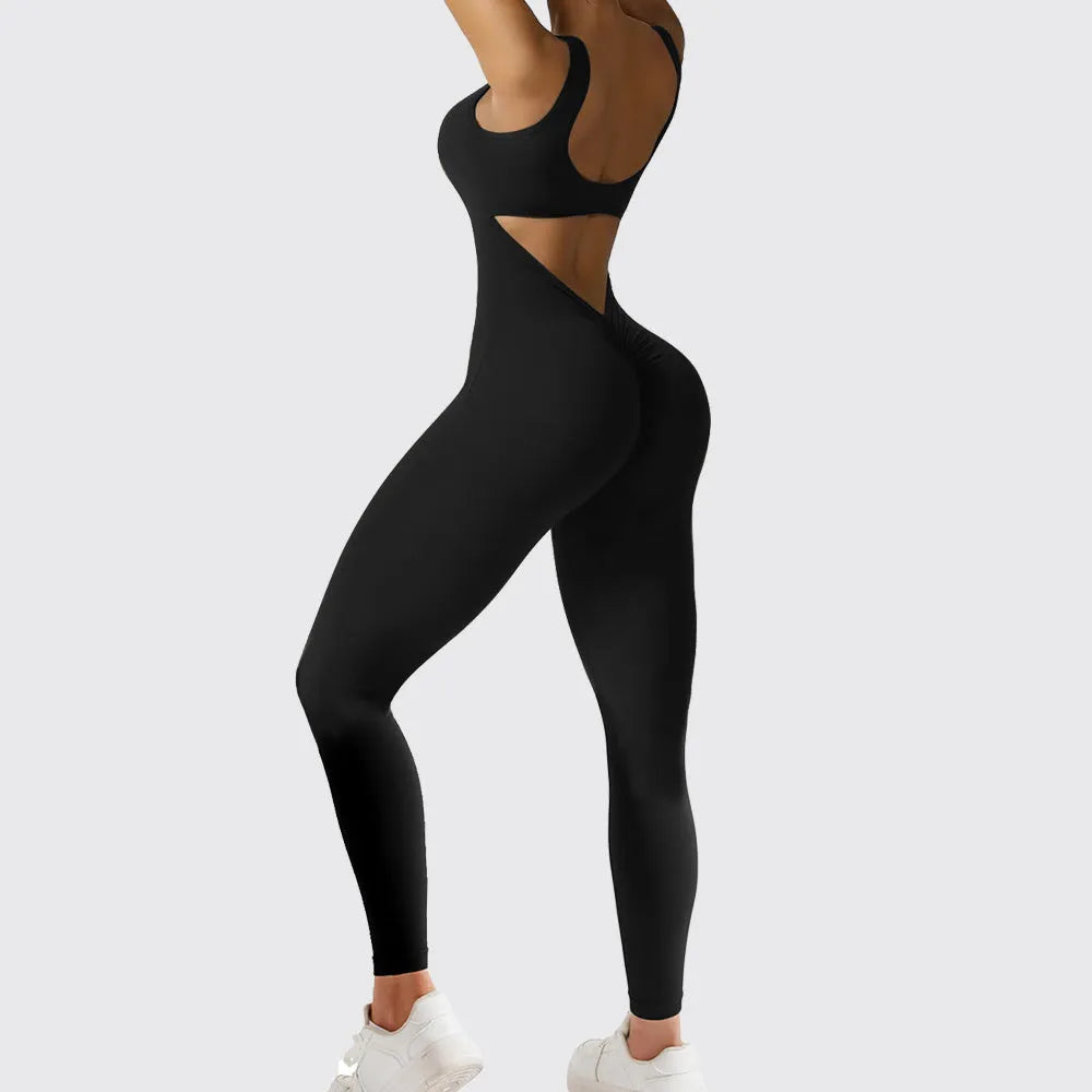Women's sleeveless flare jumpsuit for yoga and fitness in high elasticity polyester fabric
