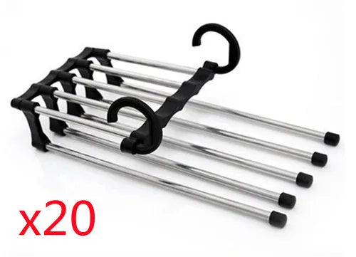 5-in-1 stainless steel trouser hanger, black, 47x18cm, with five booms and two hooks at each end