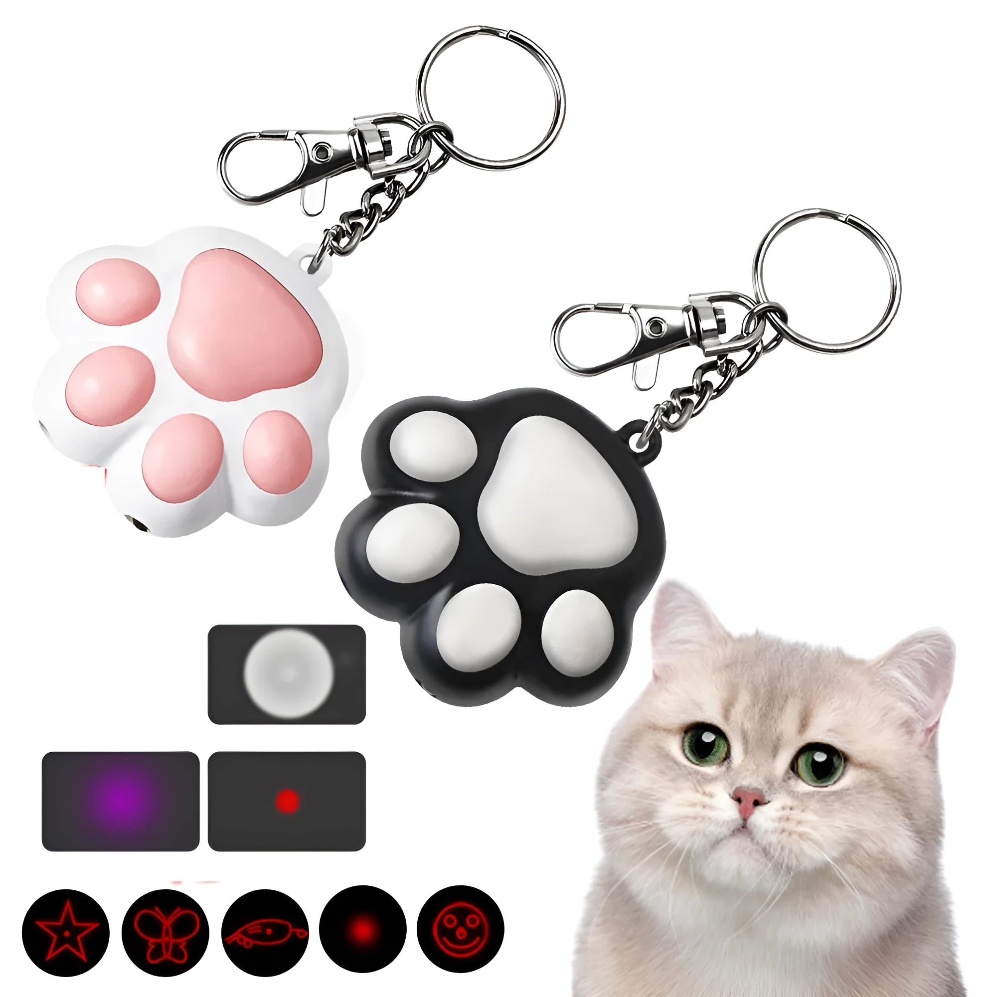USB rechargeable infrared cat teaser toy with keychain lighting in black or pink colours