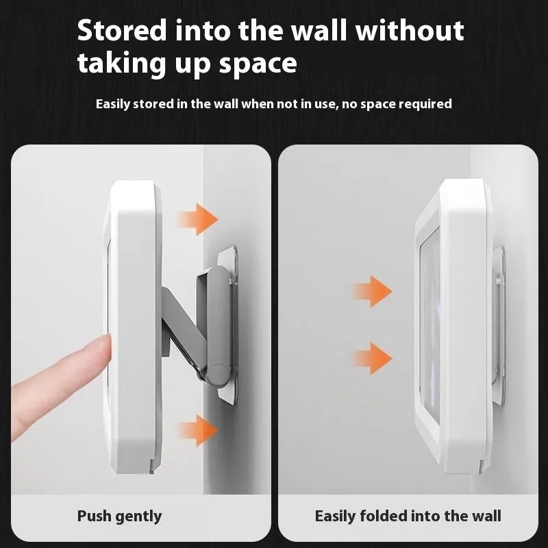 Waterproof touch screen rotatable bathroom wall-mounted mobile phone holder in white with adhesive mounting pad