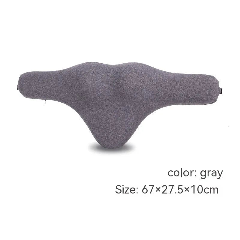 Memory foam car neck pillow in dark gray with polyester cover, 67cm length, for four seasons use