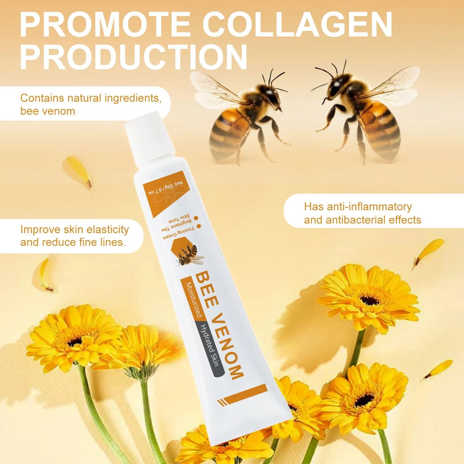 BEE Facial Neck Cream 20g tube on a white background, showing product label and specification FP-A024