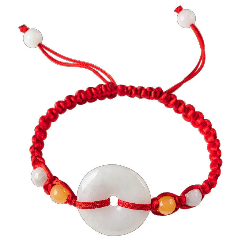 Emerald round Burma jade pendant on adjustable red rope bracelet with certificate