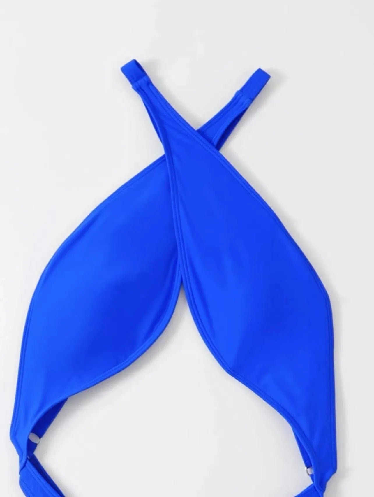 Women's one-piece swimsuit bikini in solid blue colour polyester with spandex lining