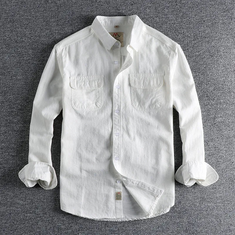 Men's cotton long sleeve shirt in cardigan style, solid light blue colour, regular fit