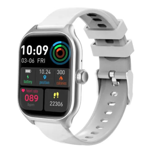 Bluetooth smart watch with full touch screen on silicone strap, showing heart rate monitoring display.