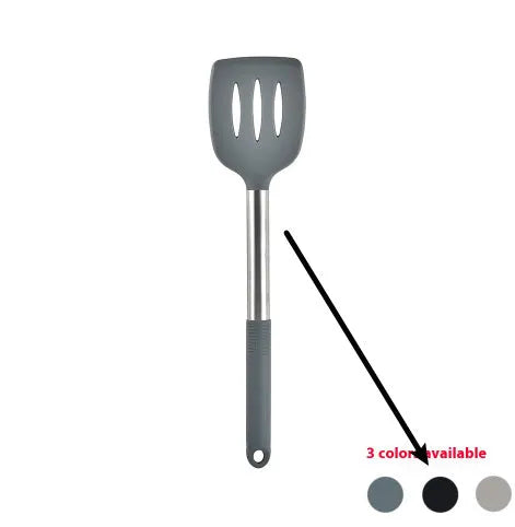 12 piece silicone kitchenware set with rotating storage bucket containing ladle spatula and clips