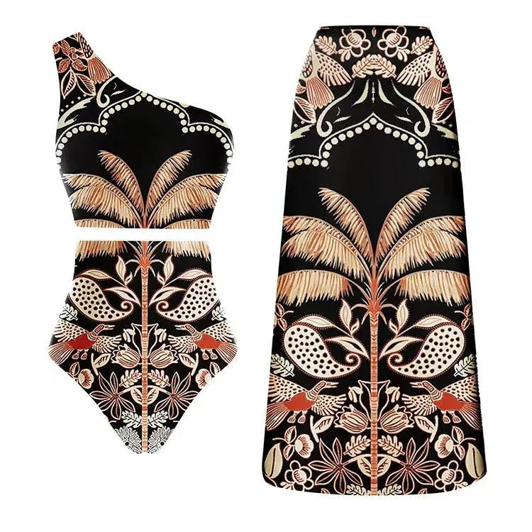 Womens one-piece polyester swimsuit in black available in sizes S to XL for beach vacation