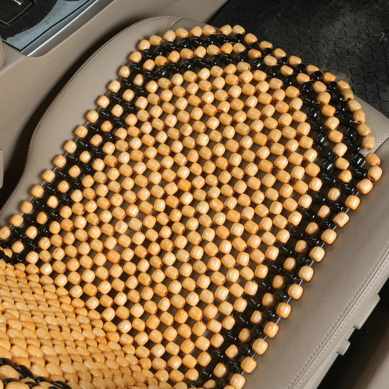 Ventilated car seat cushion in beige mesh fabric for summer driving comfort