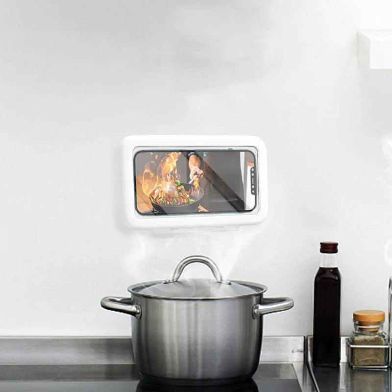 Waterproof shower phone holder case with touch screen for bathroom and kitchen mobile phone protection