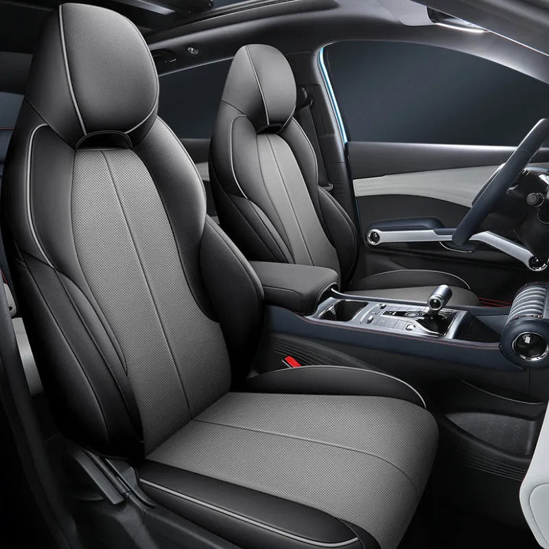 Yuan PLUS car cushion cover in Adventure Green colour showing tailored fit on car seat