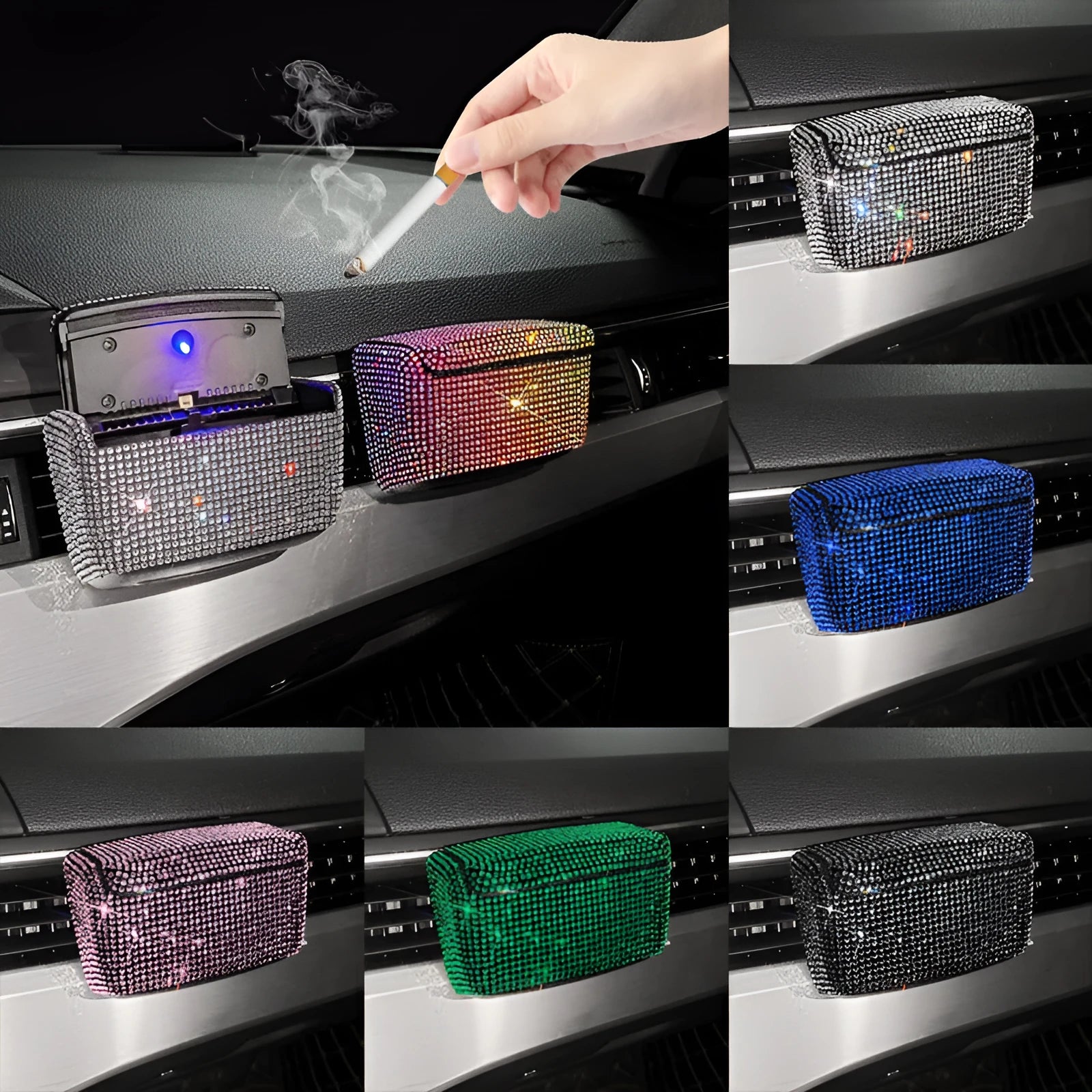 Creative Covered Air Outlet Car Ashtray Plastic Full Diamond Series 10x7x5cm colourful diamond colour