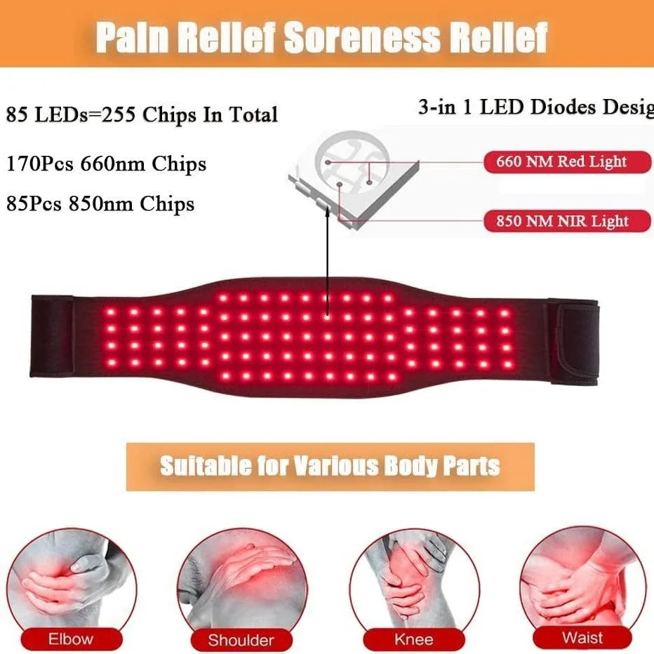 Black infrared physical therapy belt for waist pain relief with adjustable settings