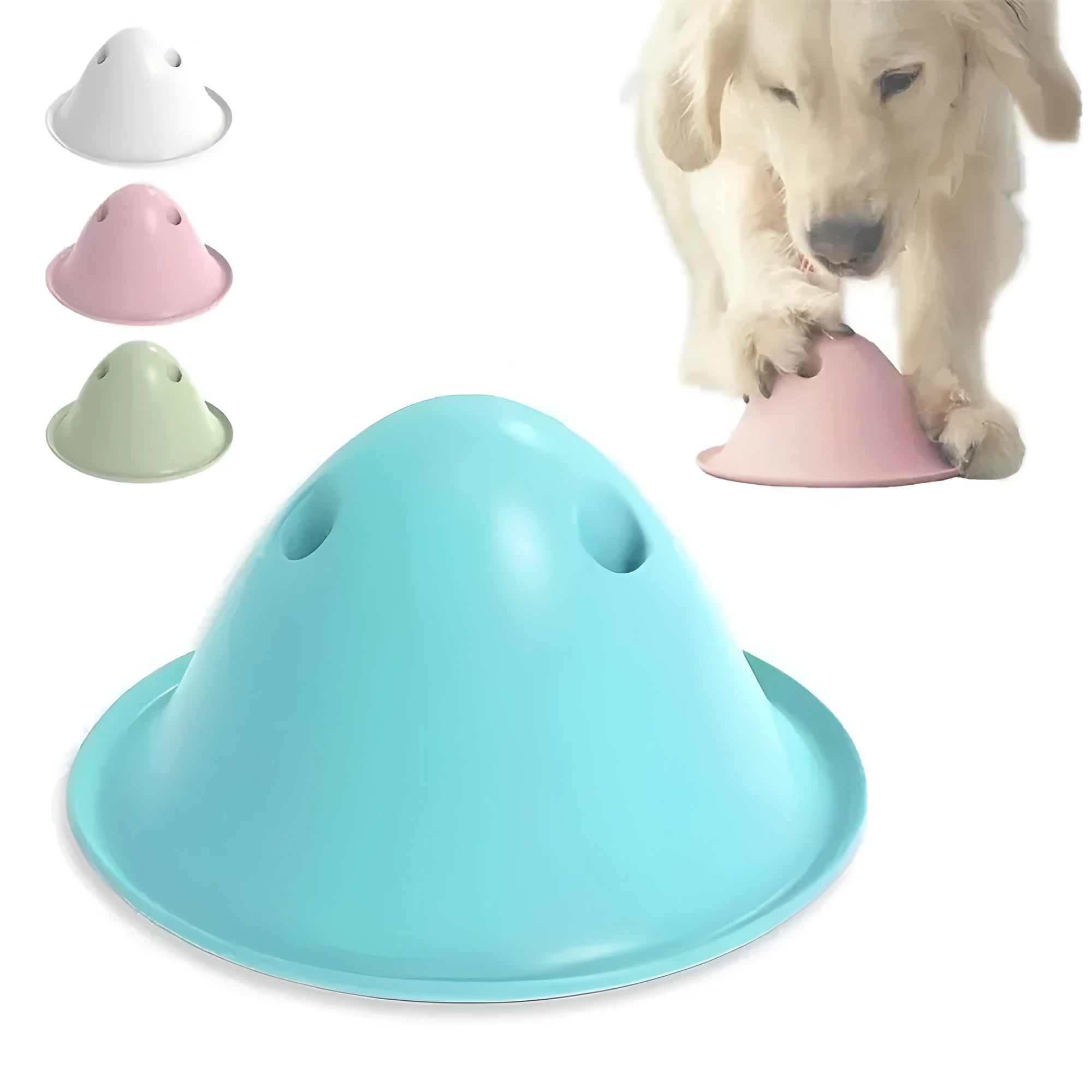 New green dog chew toy with hidden treat slot on smooth floor – interactive puzzle for large breeds, 140 mm PP material