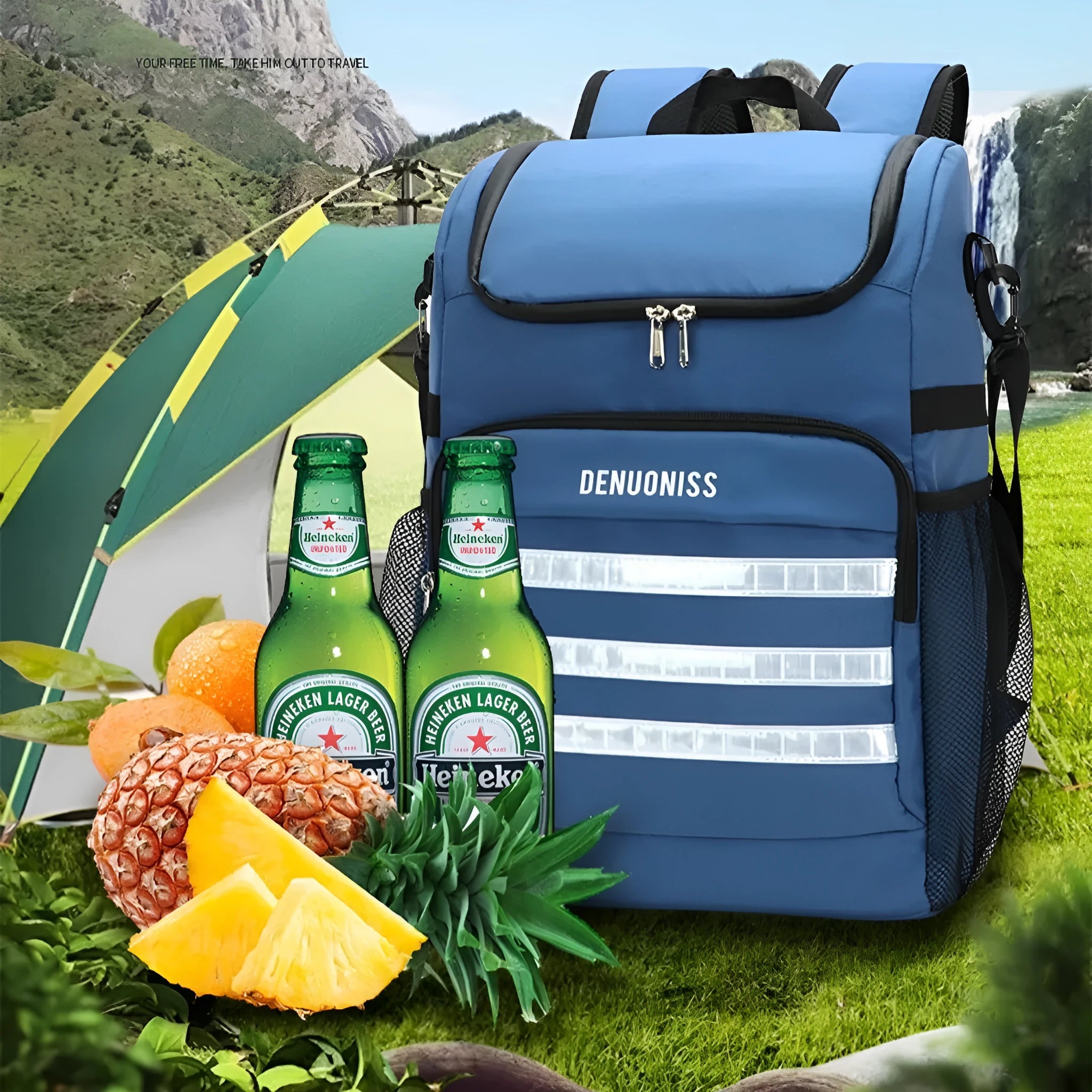 Breathable waterproof insulated backpack with bottle opener in black, 20L cloth construction