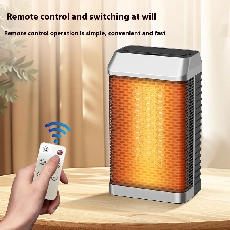 Black remote control desktop heater with compact design and shaking head air outlet