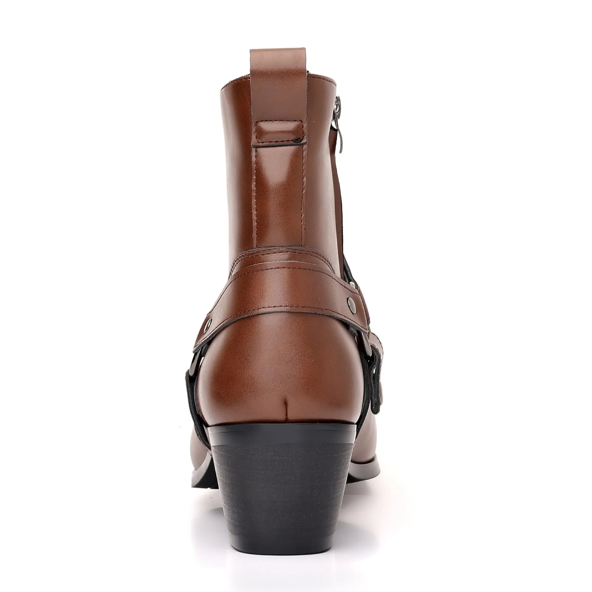 Wild Trend chain boot for men and women, rivet detailing, square toe, high heel 6-8cm, black colour