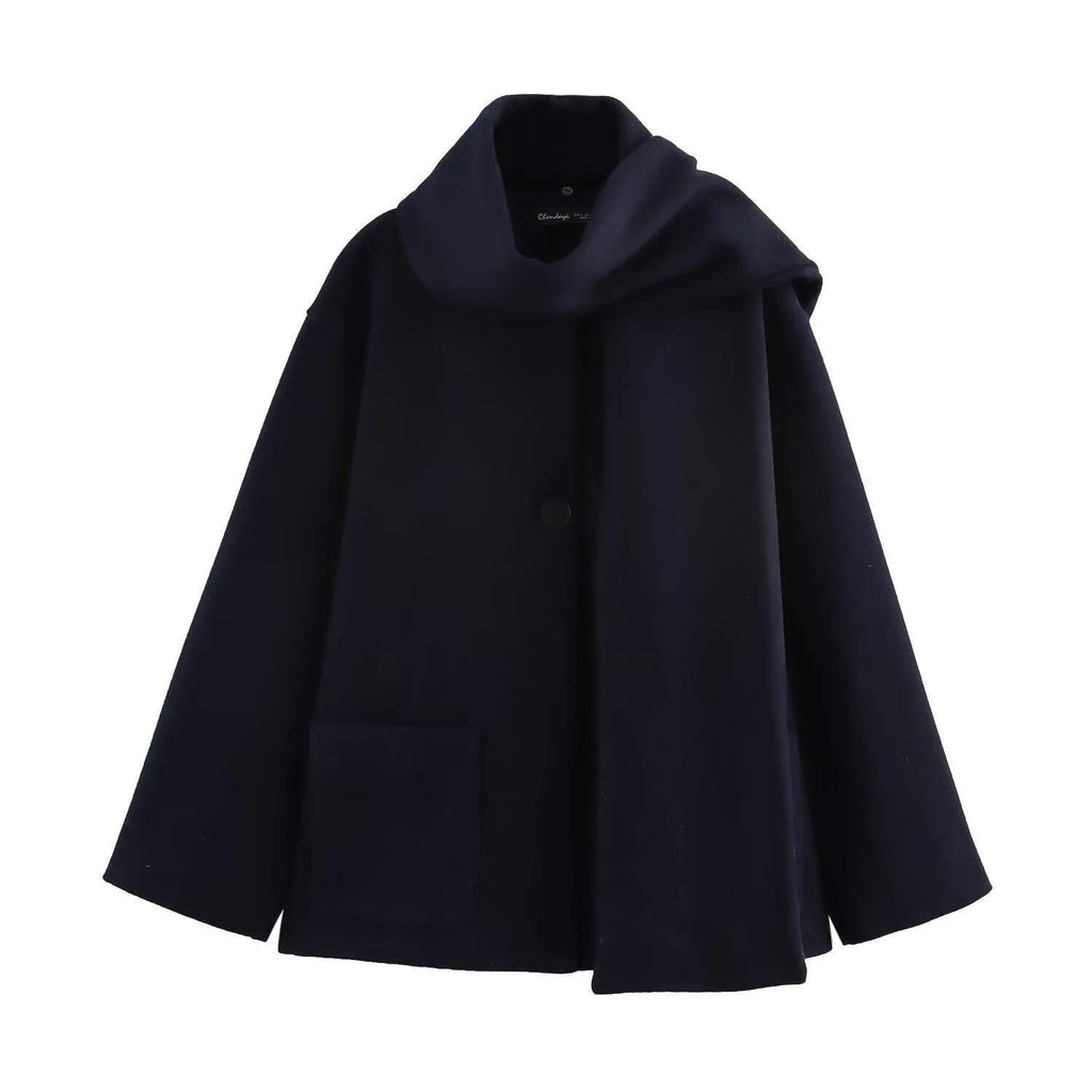 Women's longline polyester coat with artificial fur collar in street fashion style, shown in a choice of colours.