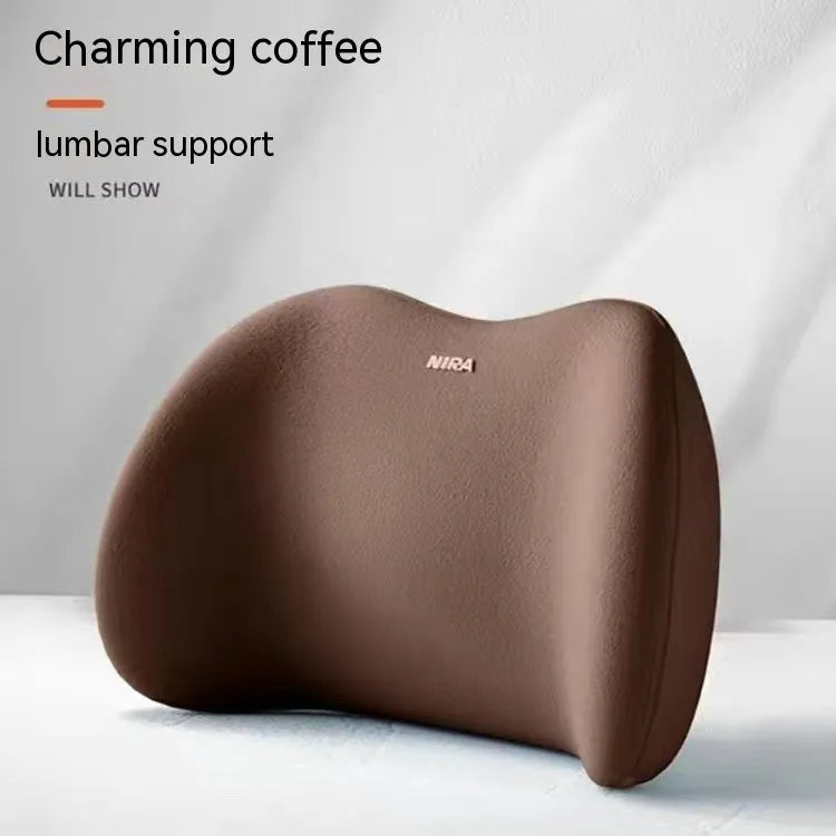 Car headrest and lumbar support pillow set with memory foam and milk silk cover in black