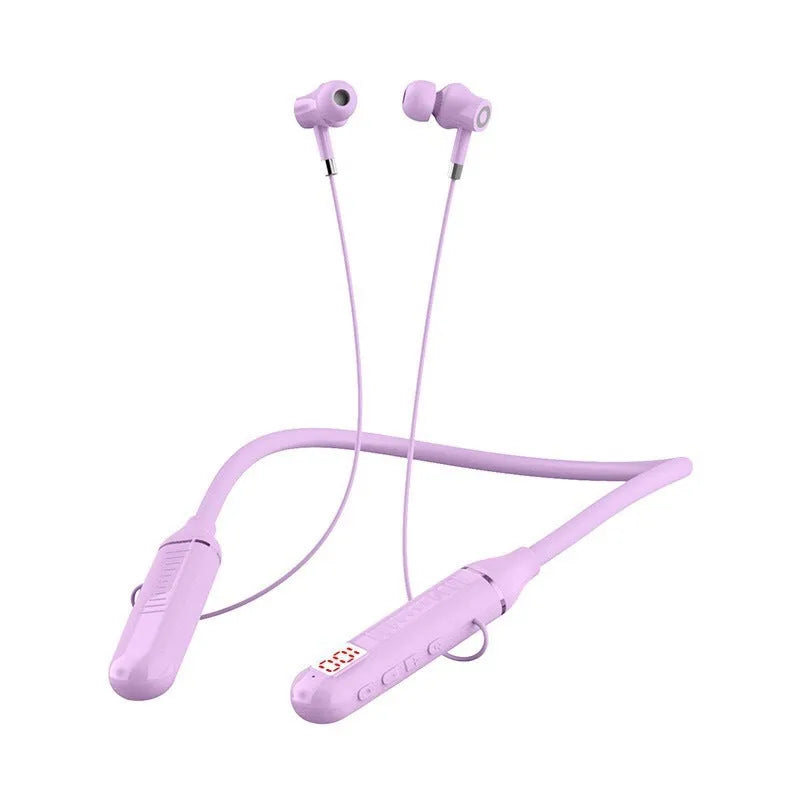 Black wireless Bluetooth sports headset with neckband design and earbuds