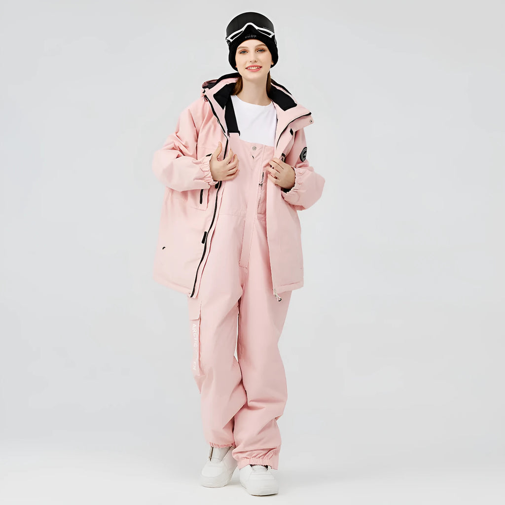 Unisex waterproof ski suit in blue top with black pants for winter snow sports