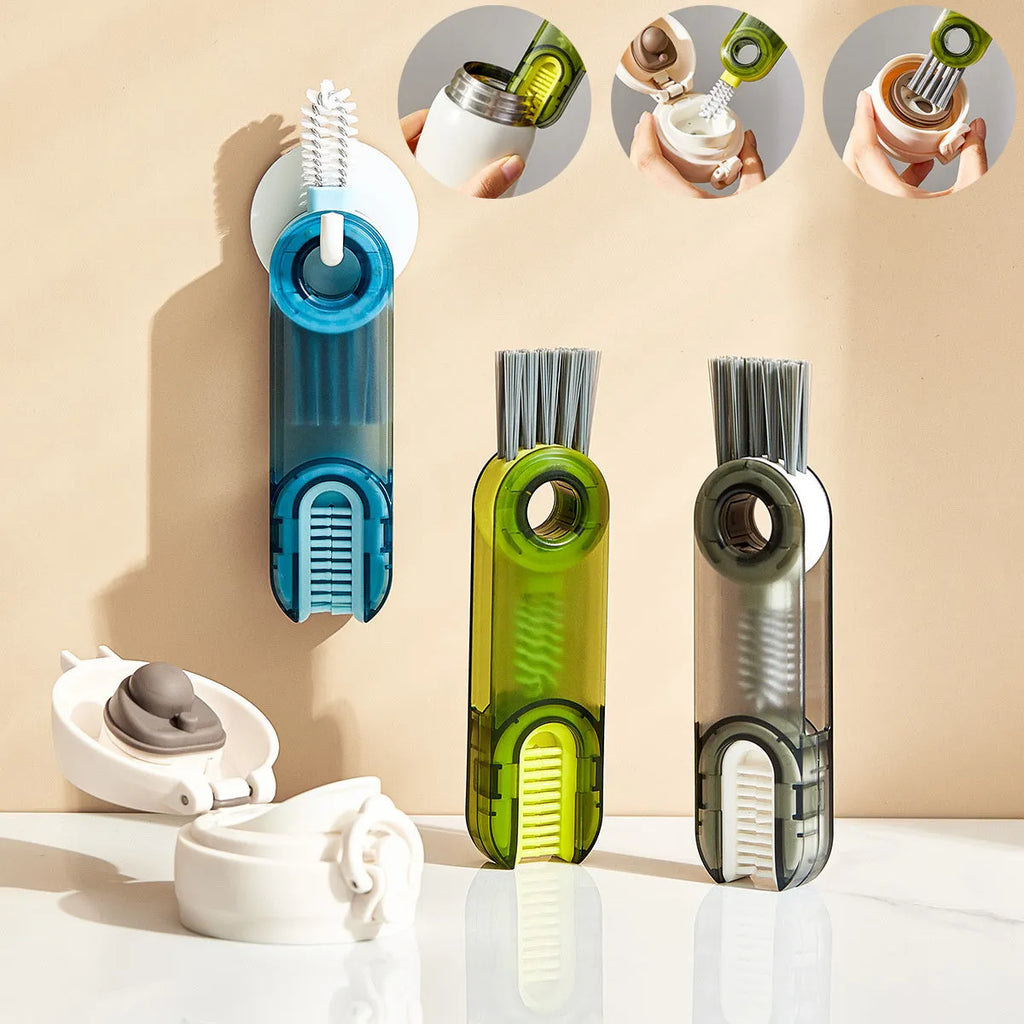 3 in 1 multi-functional bottle cup cover brush with spiral design, food-grade plastic and nylon bristles, 11.4 cm, transparent green
