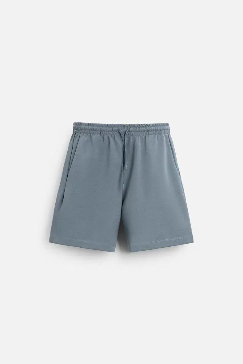 Loose double-sided cloth texture short sleeve top and matching shorts set in polyester