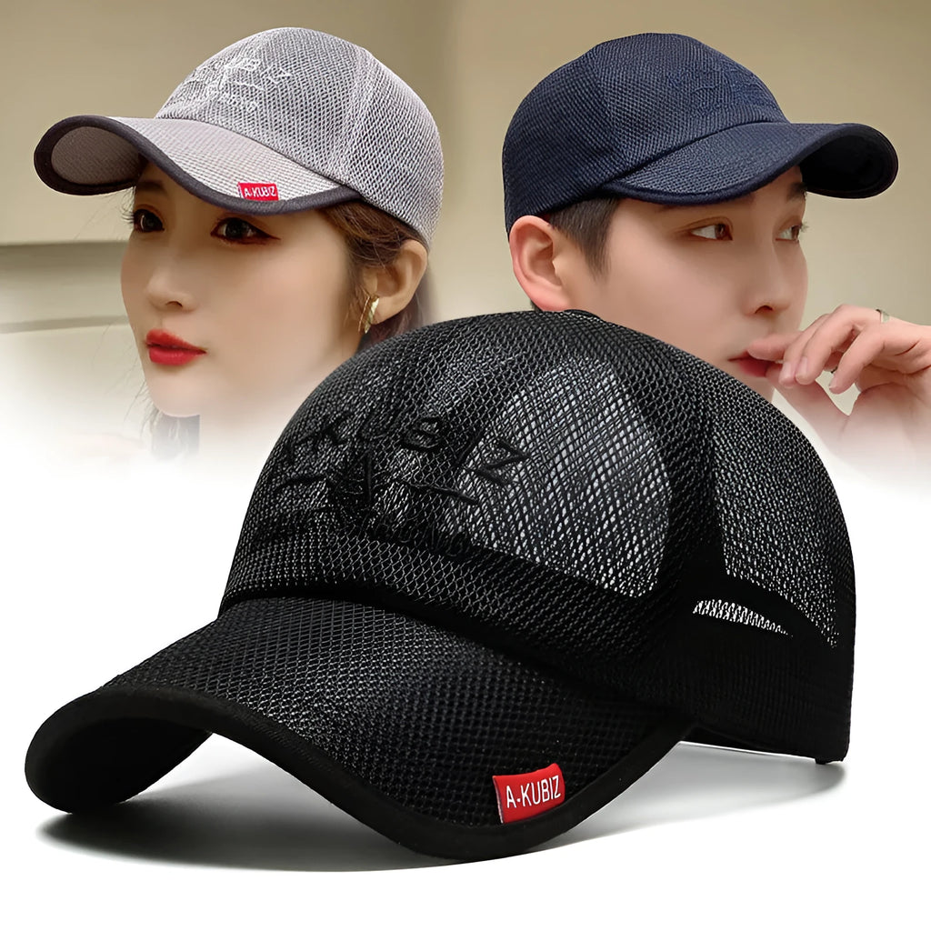 Summer men's mesh breathable baseball cap in khaki with cotton dome crown and adjustable back