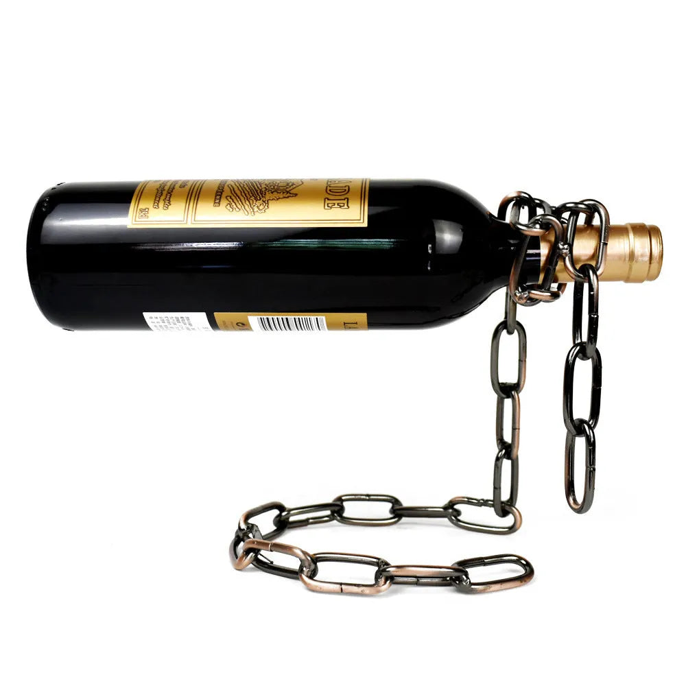 Odd suspension iron chain wine rack bracket in copper finish, 20x14x21cm, wall mounted with metal chain