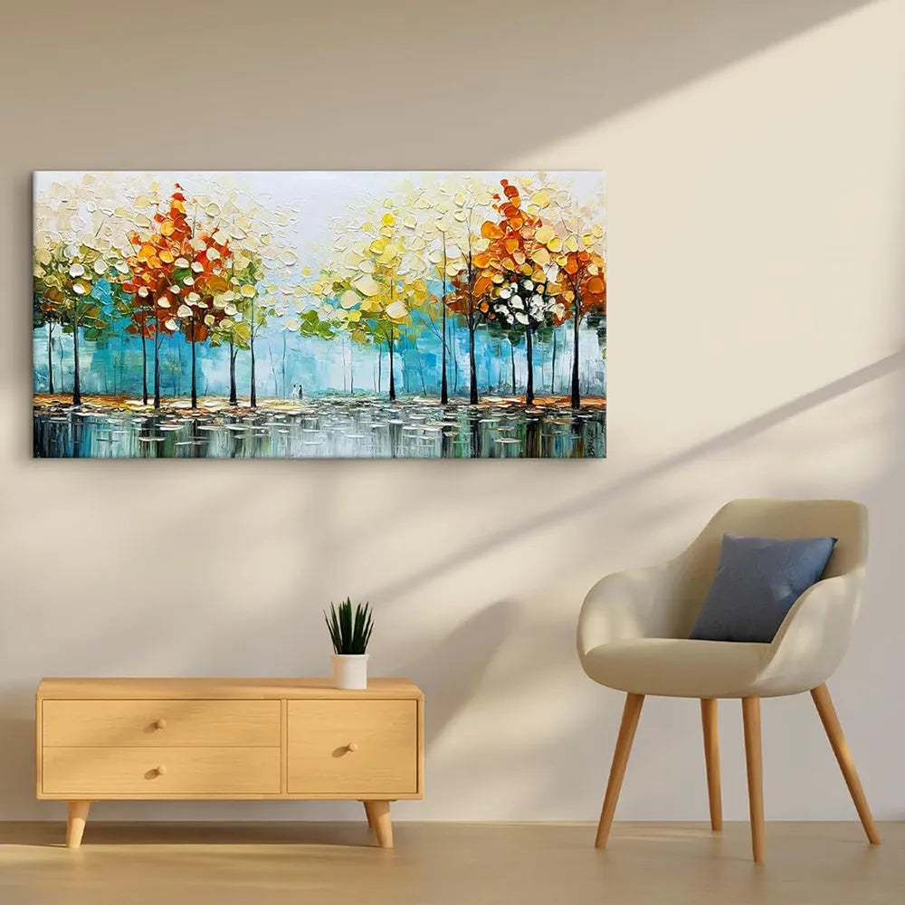 Large handpainted abstract landscape oil painting on canvas with palette knife texture, unframed