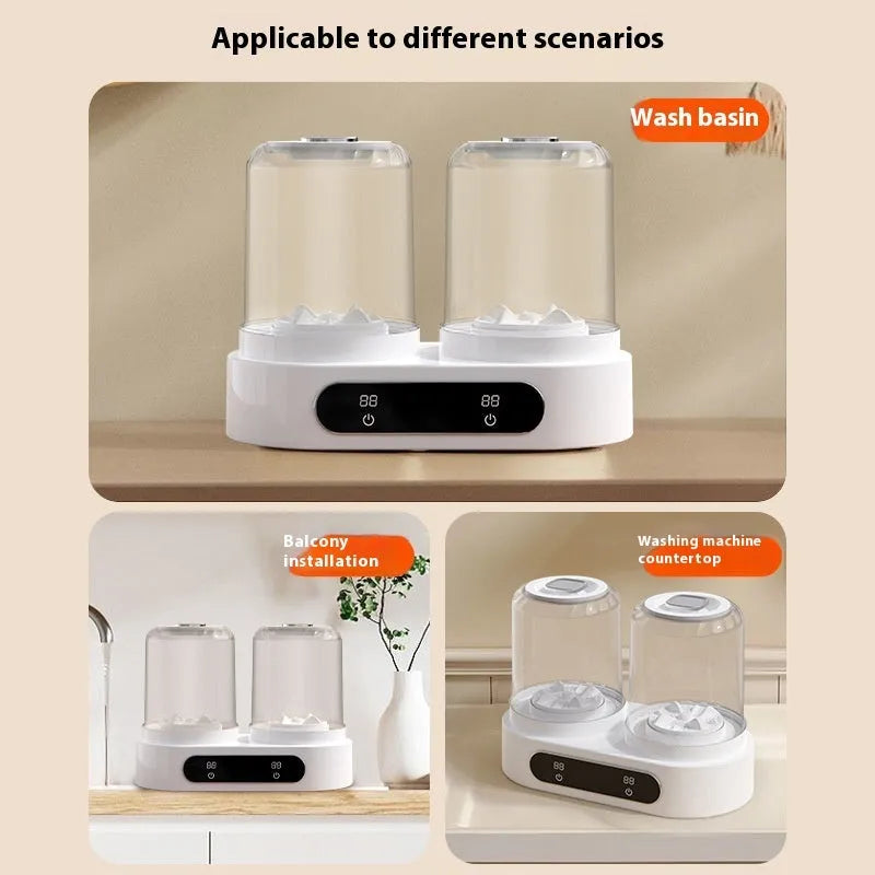 White portable mini washing machine with USB cable for delicate item laundry